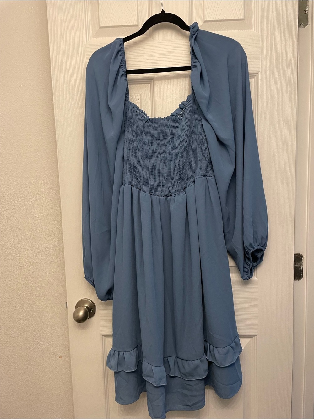 Smocked Blue Long-Sleeve Women's Dress